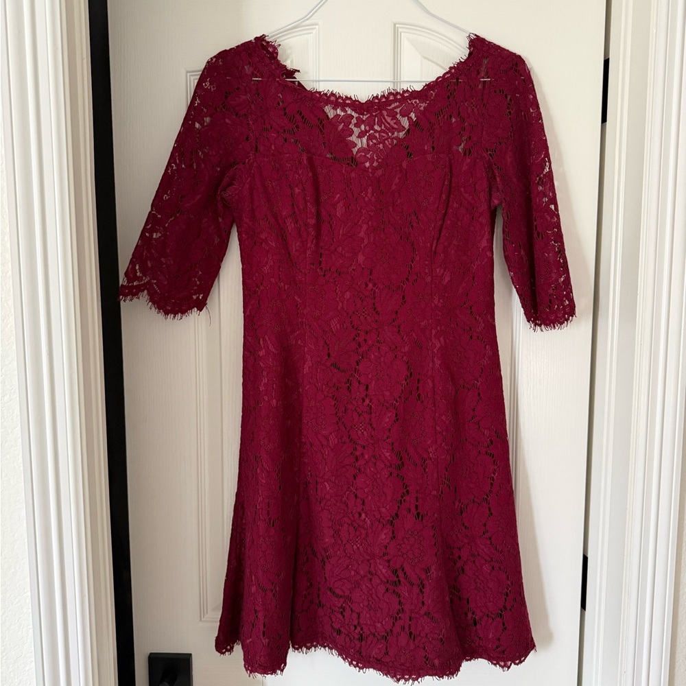 Eliza J Burgundy Long Sleeve Lace Dress